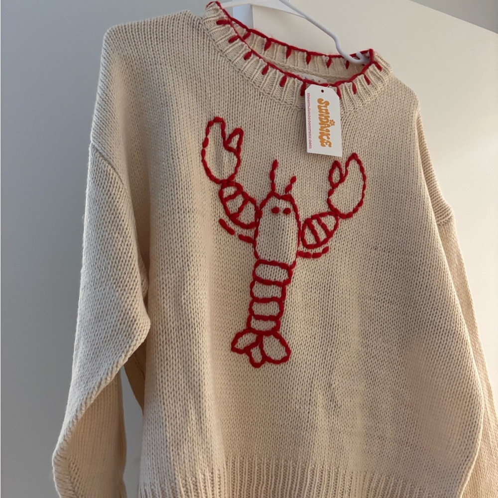 Sundance NWT Cream Sweater with Red Lobster Design